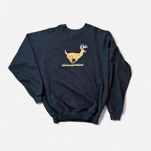 Vintage Deer Hunting 80s Hanes Black Raglan Crewneck Sweatshirt